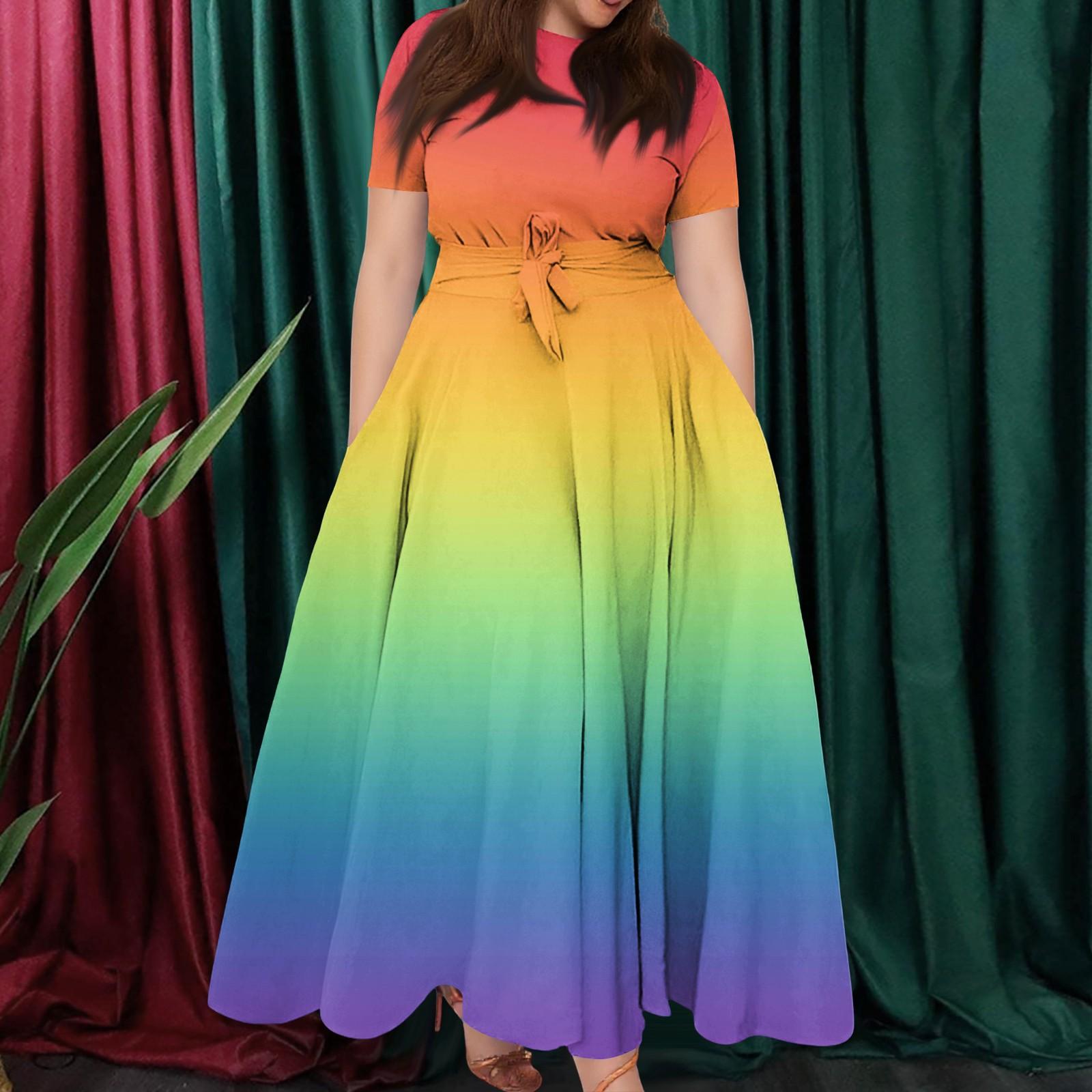 

Жіноча повсякденна модна сукня-гойдалка з принтом великого розміру з круглим вирізом і короткими рукавами на бретельках XXXL жовтий