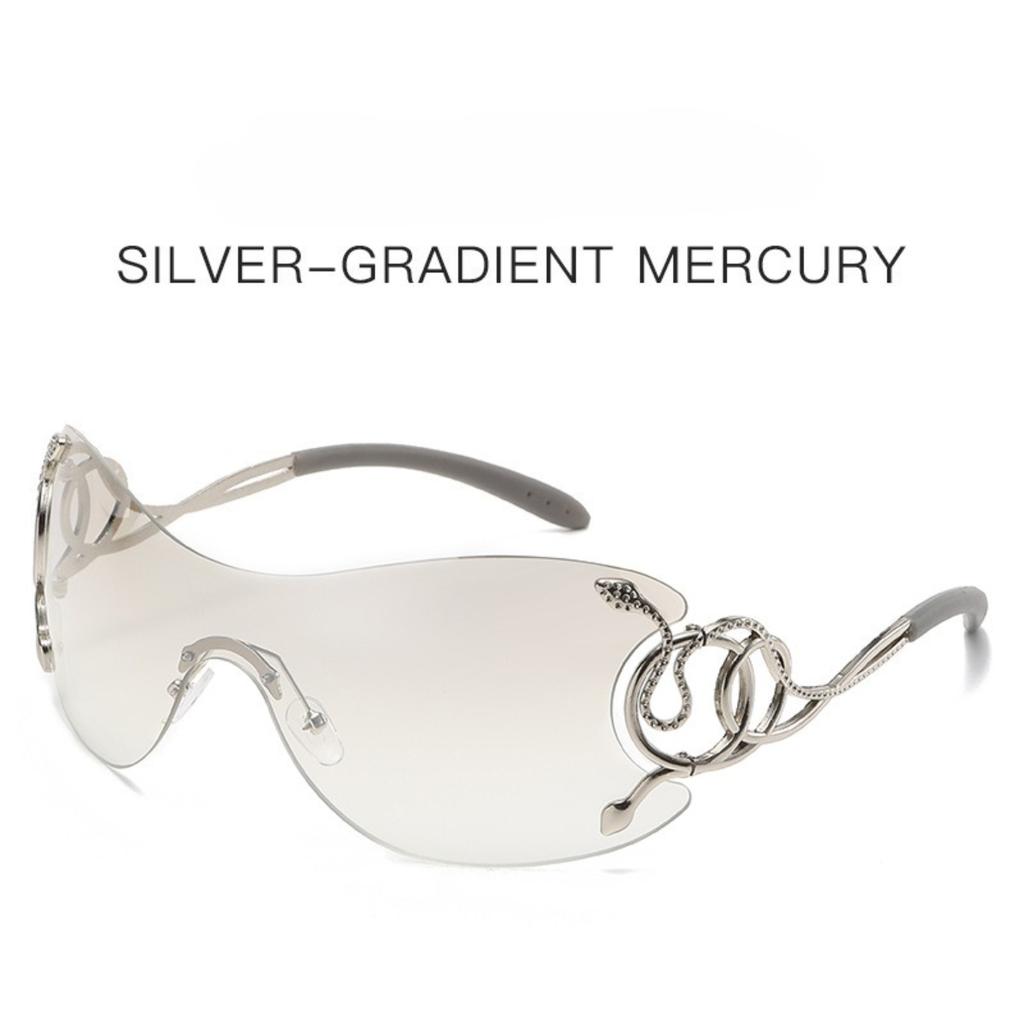 Fashion Seamless Rimless Sunglasses with Serpent-inspired Temples, Unique Statement Eyewear