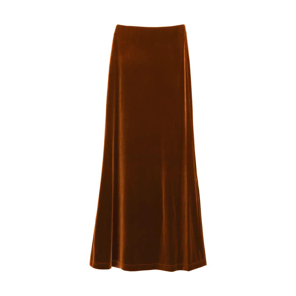 

Women s Velvet Glossy Midi Skirt: Slim Fit, Retro Side Slit, Autumn/Winter. S (95-105 jin)