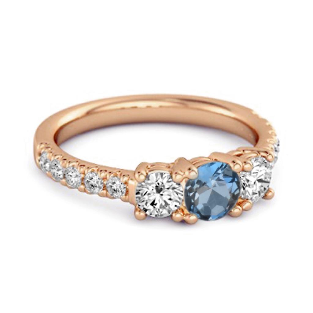London Blue Topaz Triple Stone Pave Band Ring - 925 Sterling Silver Rose Gold Vermeil