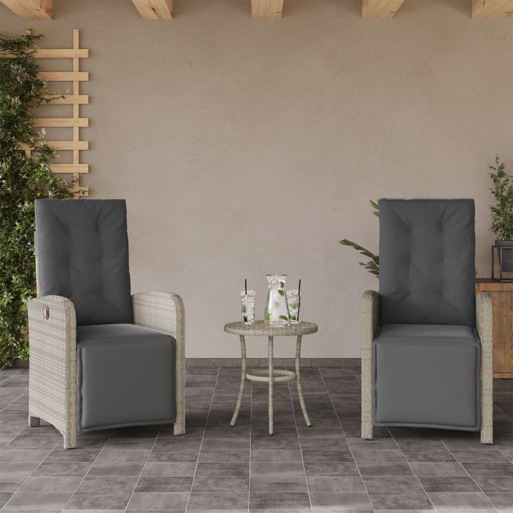 Garden Armchair with Footrest 2 pcs Adjustable Light Grey Poly Rattan