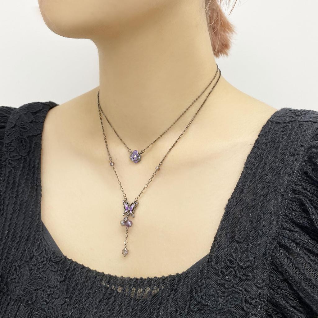 Butterfly and Rose Motif Necklace Purple SAMN186538XV [Anna Sui] 2-Piece Set,