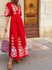 Übergroßes lockeres rückenfreies durchbrochenes V-Ausschnitt-Blumenmuster-Blasenärmel-Kleid für Damen