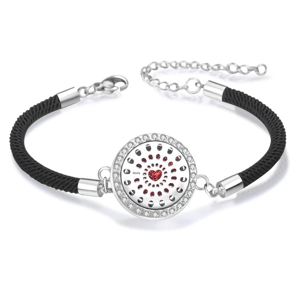 Diamond Inlaid Aroma Diffuser Bracelet: Adjustable Black Rope Wristband for Women