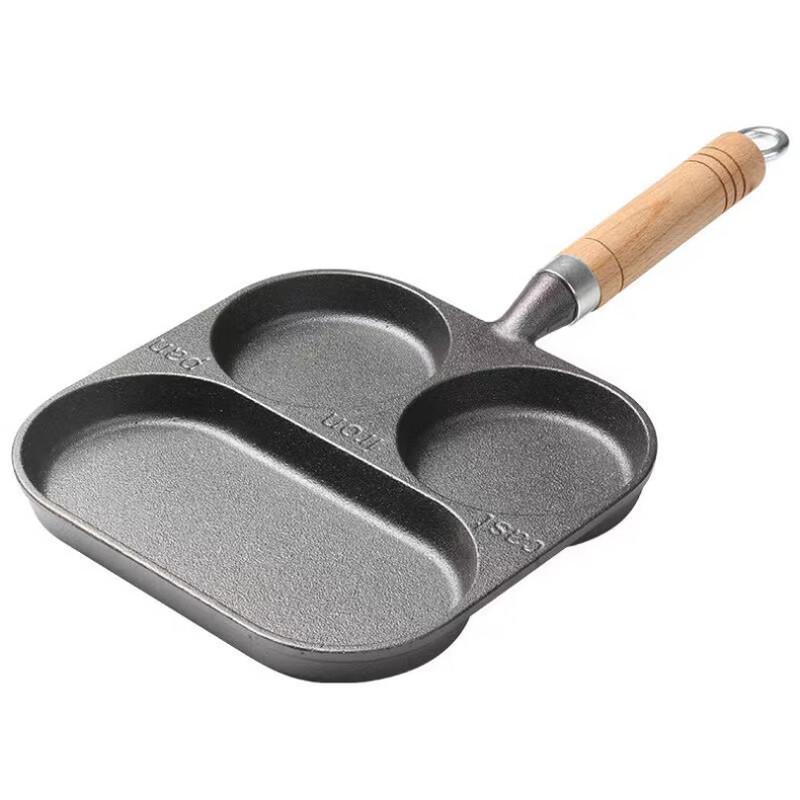 Wutuo Cast Iron 3-Hole Breakfast Frying Pan Set