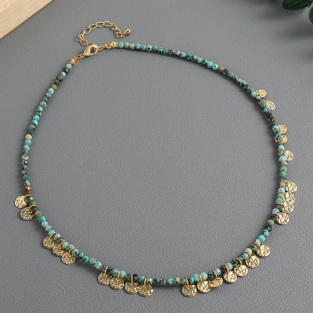 European and American retro natural blue apatite handmade beaded titanium steel necklace pendant natural turquoise collarbone chain