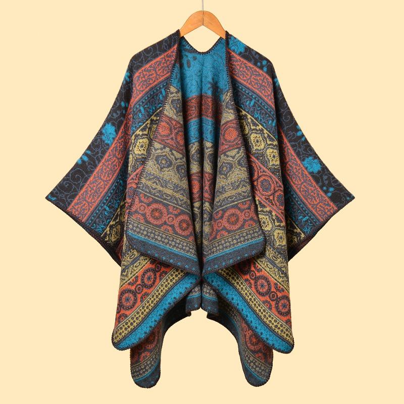 New women's retro totem thickened warm shawl cape A versatile retro air-conditioned room warm outside