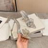 Fashion Fashion Gold Silver High Heels Slippers Women Leather Flowers Designer Sandals Sexy Pointed Toe Summer Party Dress Shoes
