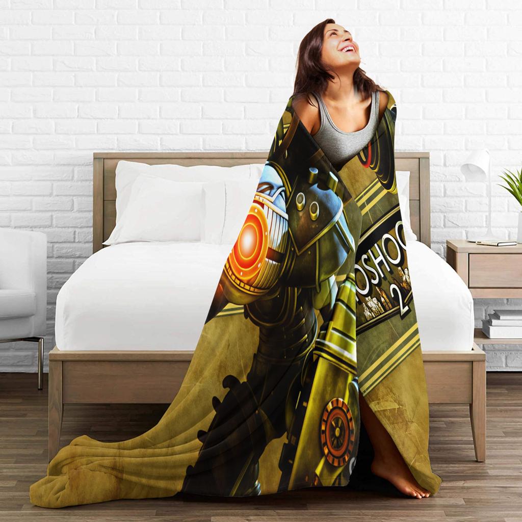 Soft Warm Blanket Airplane Travel B-BioShocks 2 Remastered Throw Blanket Flannel Bedspread For Outdoor Funny Sofa Bed Cover
