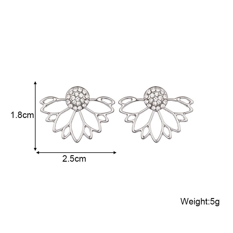 Silver Lotus Women's Stud Earrings Hollow Geometric Statement Small Earrings Rhinestone Tiny Ear Jewelry new