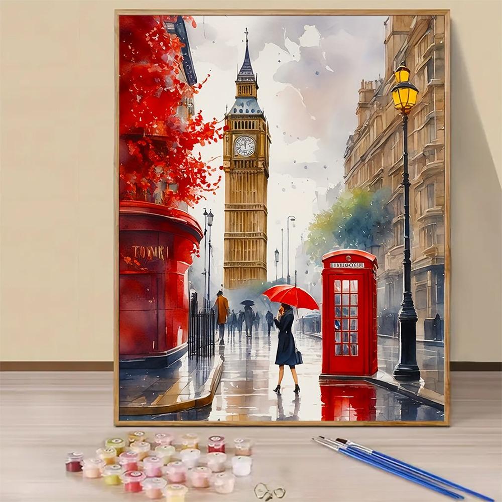 Modern 16x20 Inch Frameless Adult Paint-by-Number Kit Poppy Flower Canvas Painting Set with Brushes and Acrylic Paints