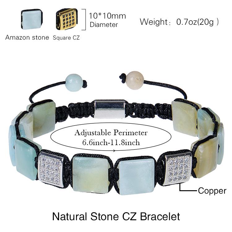 Cross-Border Fashion Square Tiger Eye & Lapis Lazuli Bracelet with Copper & Zircon for Women