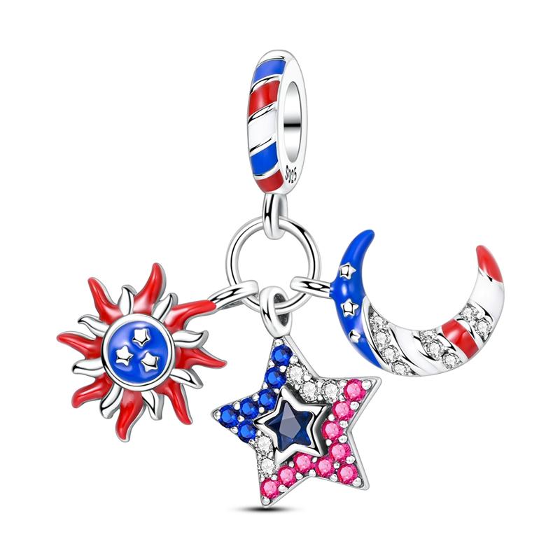 Heart Shape Star Moon Pattern Pendant Charm Beads Fits Bracelets Bangle Necklace Women Luxury Diy Fine Dangle Bead Jewelry Gifts