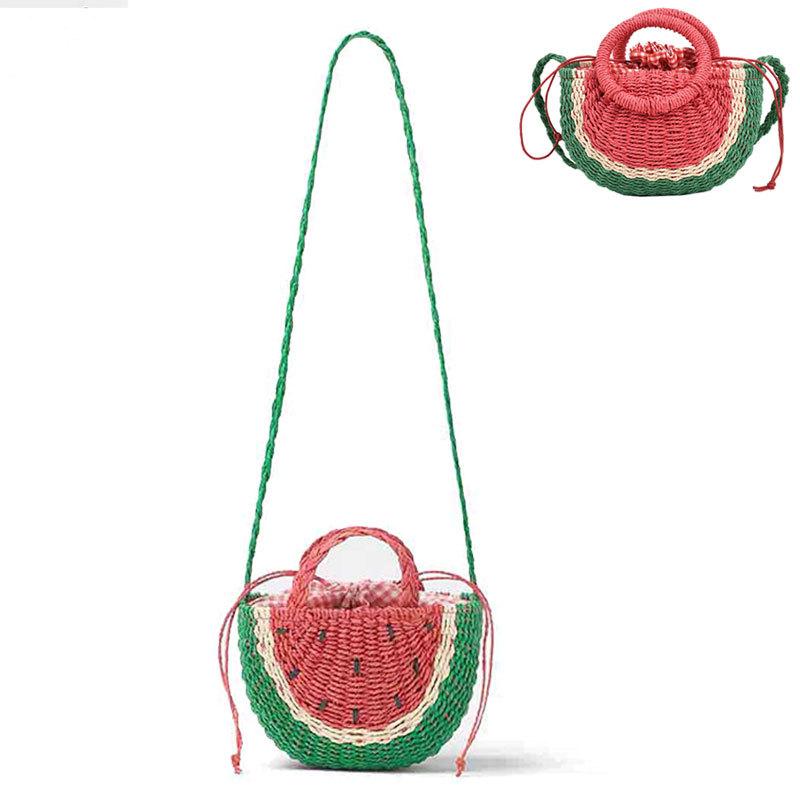 Small Hand-made Braided Bags Beach Summer Straw Bag Fashion Rattan Totes Lady Cute Watermelon Shoulder Bags Women Woven Handbags