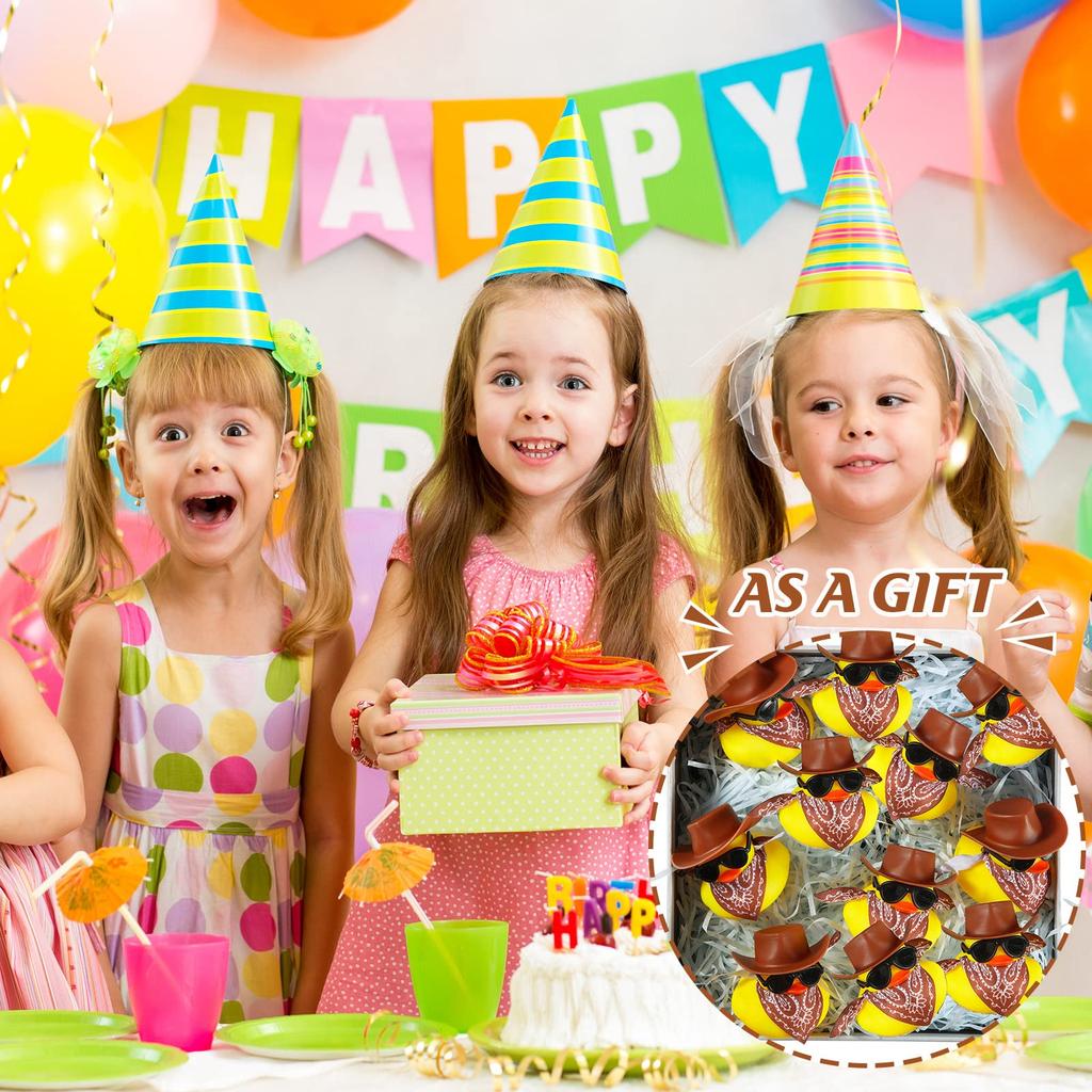 48Pcs Rubber Duck Cowboy Mini Yellow Duckies Ducks Toys With Cowboy Hat Sunglasses For Summer Birthday Gift Party Favor
