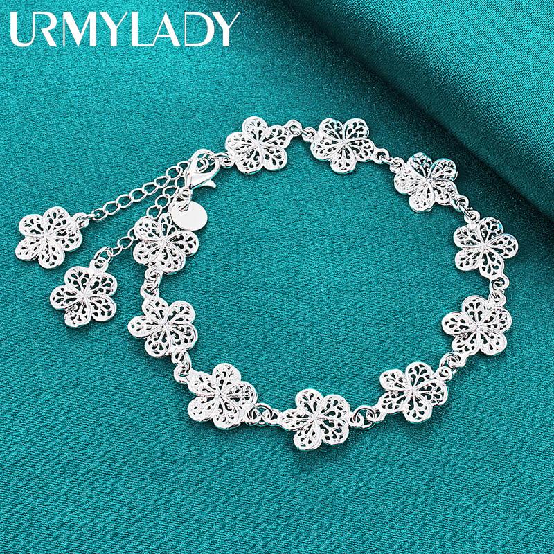 925 Sterling Silver Flower Tassels Chain Bracelet Fashion Jewelry MB229