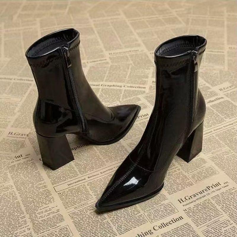 Fashion Autumn Women High Heel Ankle Boots New Winter Pointed Toe Chunky Heel Boots Women Comfortable Dress Shoes Women Zapatos De Mujer