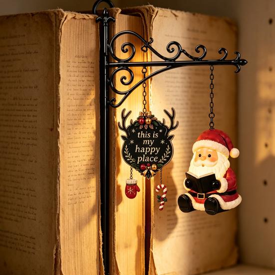Battery Operated Reading Light Christmas Library Lantern, Mini Decorative Bookshelf Lamp, Vintage Metal LED Miniature Lamp for Bookshelves Night with