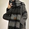 Japanese Gentle Mohair Scarf Women's Winter Thickened Warm Versatile Atmosphere Student Plaid Shawl Scarf Men