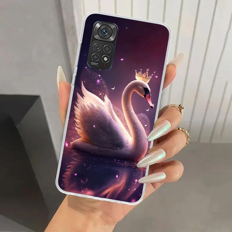 White Swan Grace Art Phone Case for Xiaomi Redmi Note 15 14 14S 13 12S 12 Pro 11S 11 Plus 11T 11E 10S Soft Funda Print Shell Red