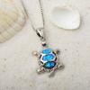 Women's Marine Turtle Opal Pendant Necklace with Sweater Chain Silver Plated Copper Alloy Blue Fire Opal Inlaid Coastal Design