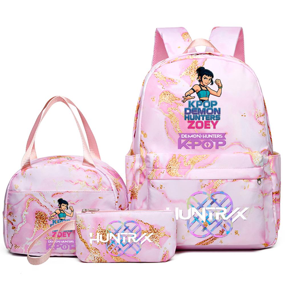 3Pcs/set Anime Demon Hunters Printed Backpack Handbag Pencil Case for Teenager Student Bookbag Schoolbag Women Large Capacity Waterproof Bag