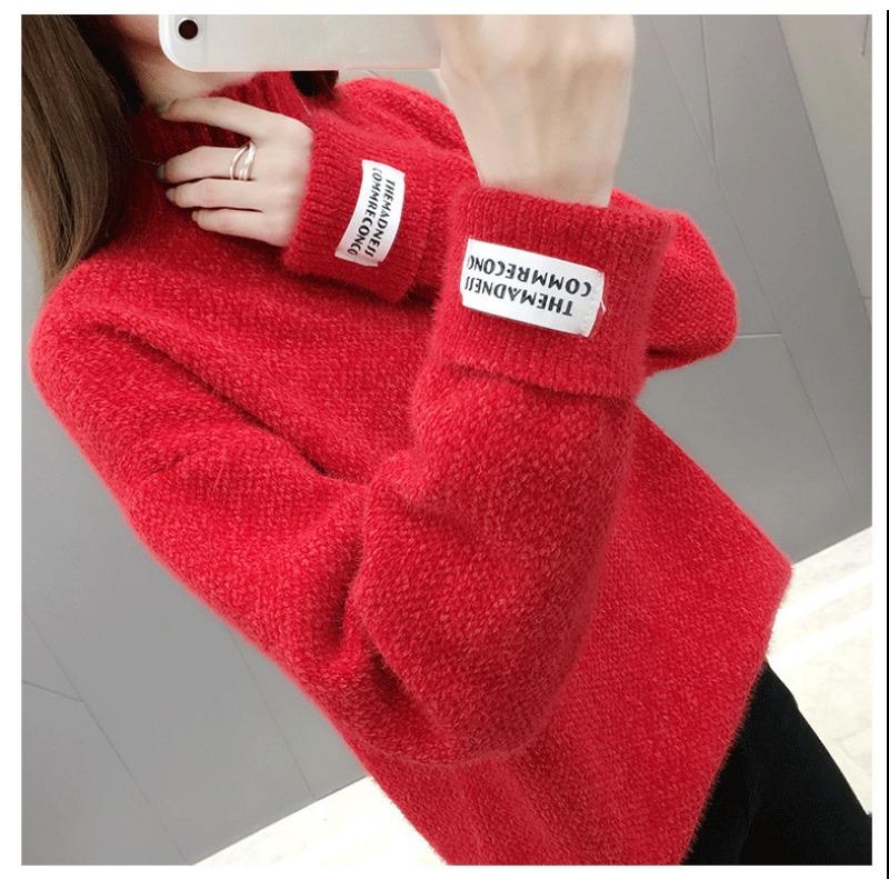 YYFS Moda dama ocazional toamna iarna imprimeu culoare uni pulovere cu maneca lunga cu gat inalt