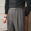 Men's High Waist Woolen Suit Pants: Warm, Straight-Leg, Solid Color, All-Match Autumn/Winter Style.