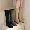 Höst- och vinter dammode stövlar med mellanhög klack enfärgade mellanhög klack spetsiga stor storlek damstövlar fyrkantig klack ny gummisula höga stövlar