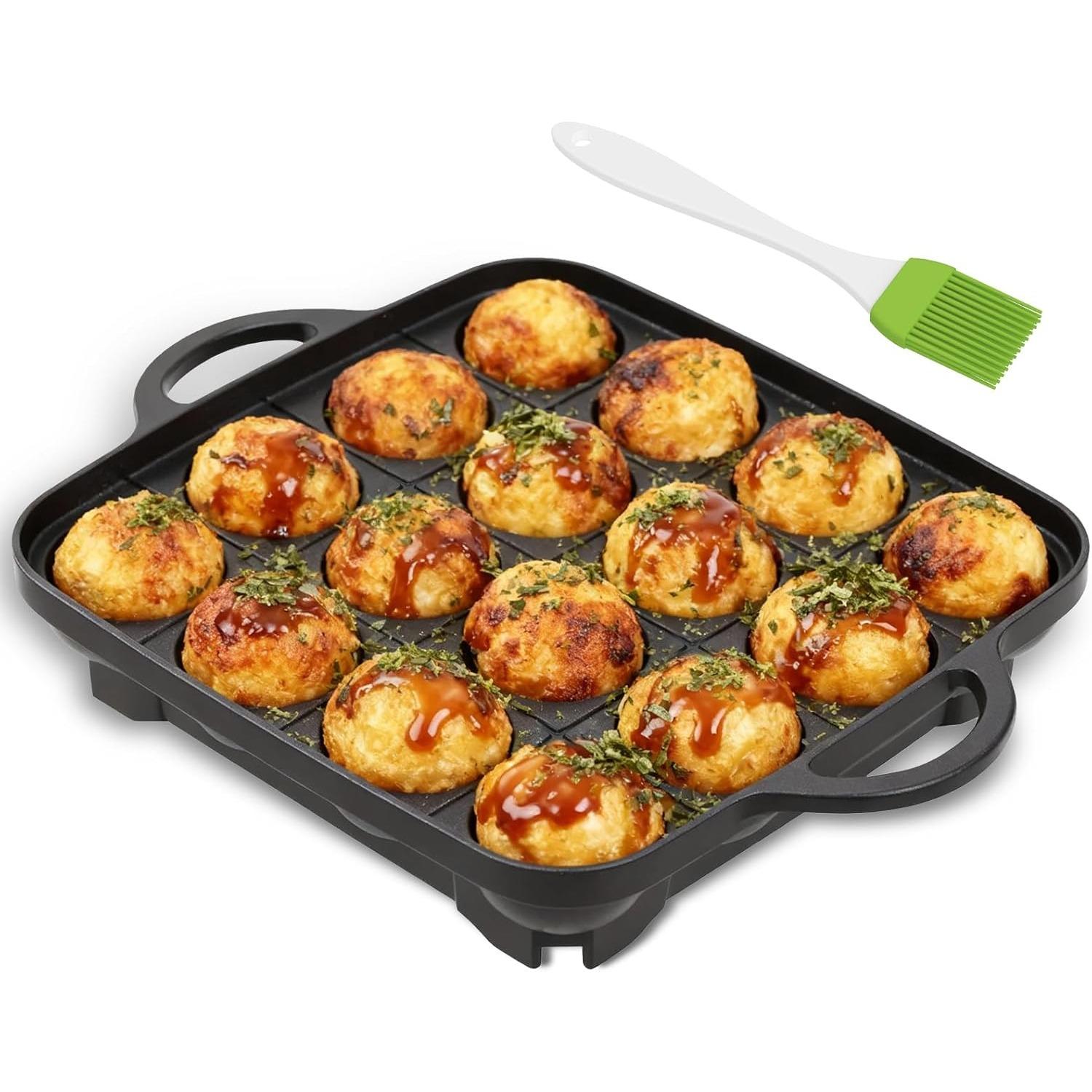 Takoyaki Pan 16 Hole Nonstick Japanese Grill Cast,Aluminum Octopus Ball Maker for Gas Stove Authentic Osaka Street Food Cooker(black) чёрный