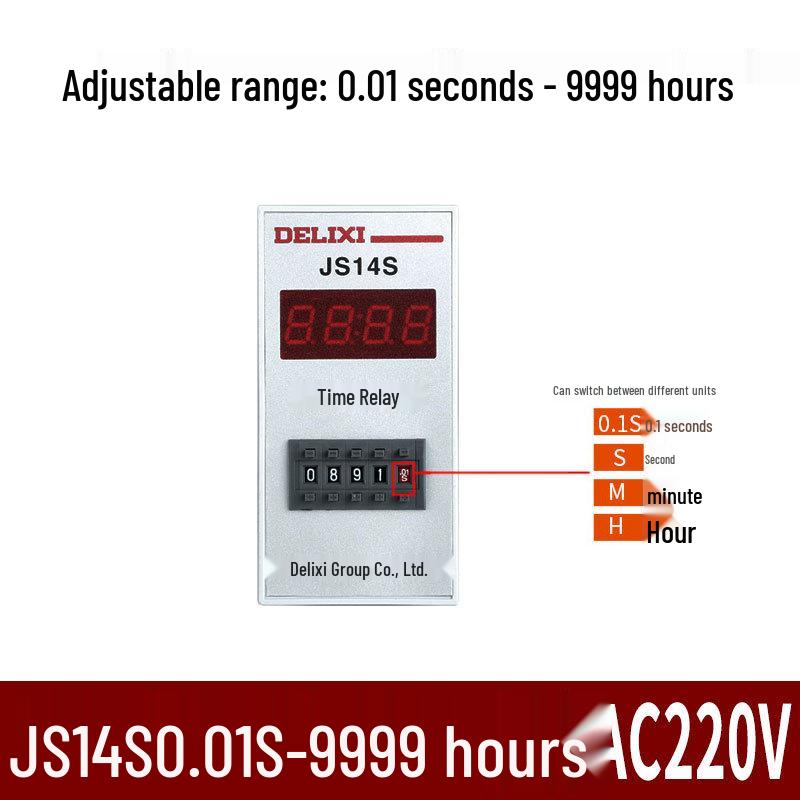 Delixi JS14S Digital Time Relay, 0.1S-9999H, 220V/380V Controller