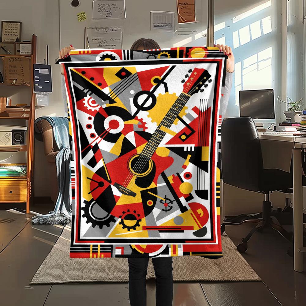 Guitar Geometry Print Flannel Blanket, High Quality Comfortable for All Seasons, Home Decor, Warmth and Comfort, Perfect for Christmas Gifts57