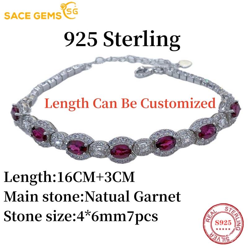 SACEGEMS Neuankömmling 925 Sterlingsilber 4*6MM Natürlicher Granat Edelstein Armbänder für Frauen Verlobung Cocktailparty Feiner Schmuck