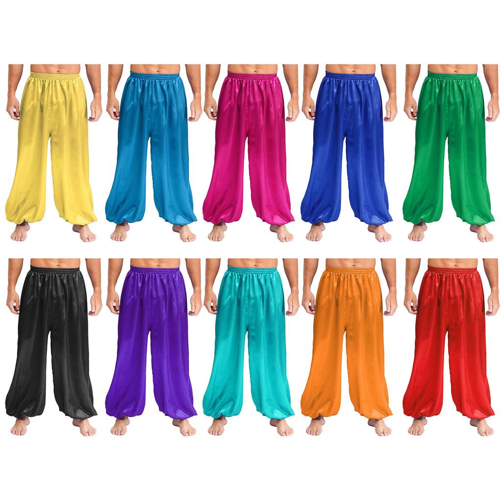 Men‘s Stage Performance Pants Loose Satin Bloomers for Belly Dance Theme Party Costume