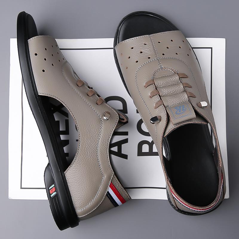 Fashion Breathable Men Casual Leather Shoes Outdoor Beach Sandals Quick Dry Non-Slip Summer Shoes Open-toe Male Casual Loafers Sneakers