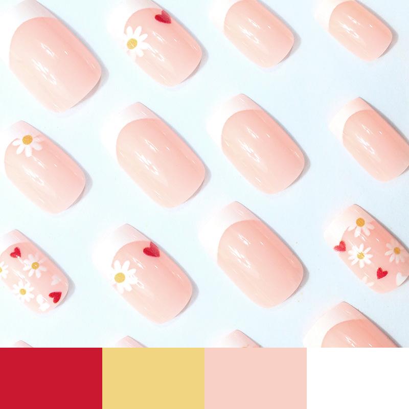 New manicure nail piece European and American ins style fake nail daisy classic French square nail wearing nail