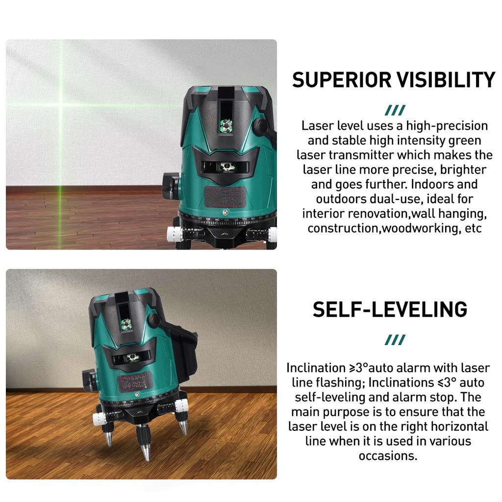 2/3/5 Lines Self-Leveling Laser Level 360° Rotatable Indoor Outdoor Green Radius Alternating Direct Horizontal Vertical Measuring Instruments