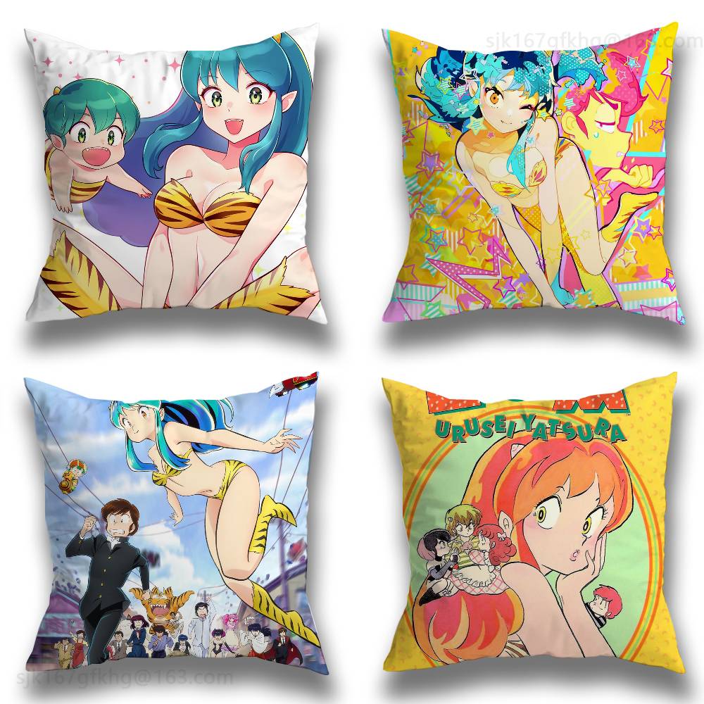Urusei Yatsura Anime Kissenbezug Milbenabweisender Kissenbezug Verdeckter Reißverschluss Seidig kurzer Plüsch Sofakissenbezug