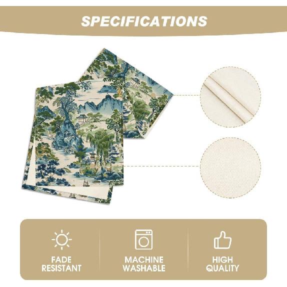 Artoid Mode Chinoiserie Vintage Style Mountain Fall Table Runner, Seasonal House Trees Kitchen Dining Table Decoration for Home Party Decor 13x36