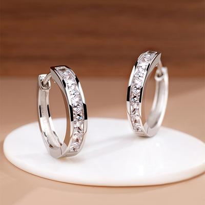 925 Sterling Silver Shining Zircon Earrings Women's Circle Round Earrings Fashionable and Elegant Jewelry Birthday Gift