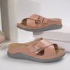 Flat Casual Slippers with Cross Belt Buckle Solid Color Beach Shoes