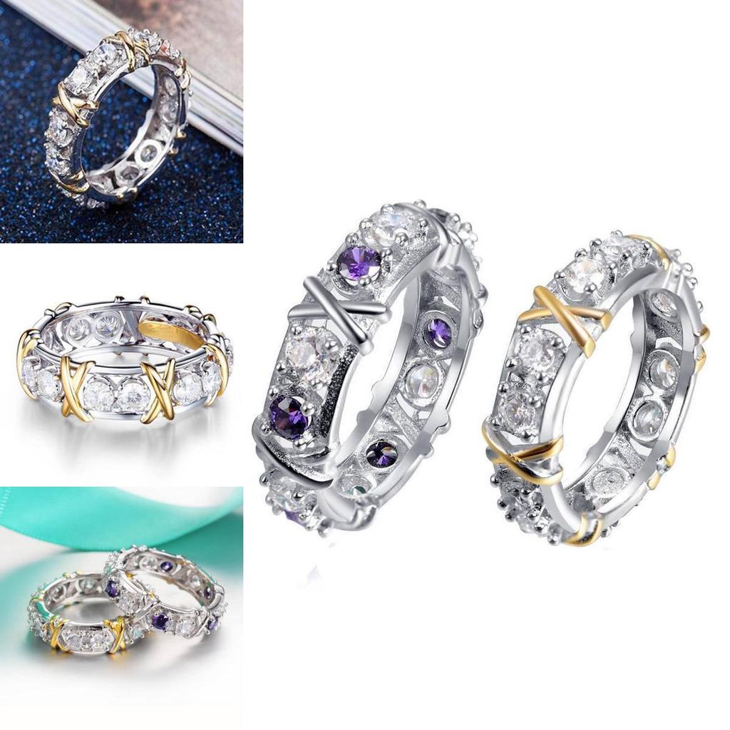 Bague Élégante Géométrique en Zircone Cubique Bicolore Pour Femmes Bijoux de Mode Plaqué Or