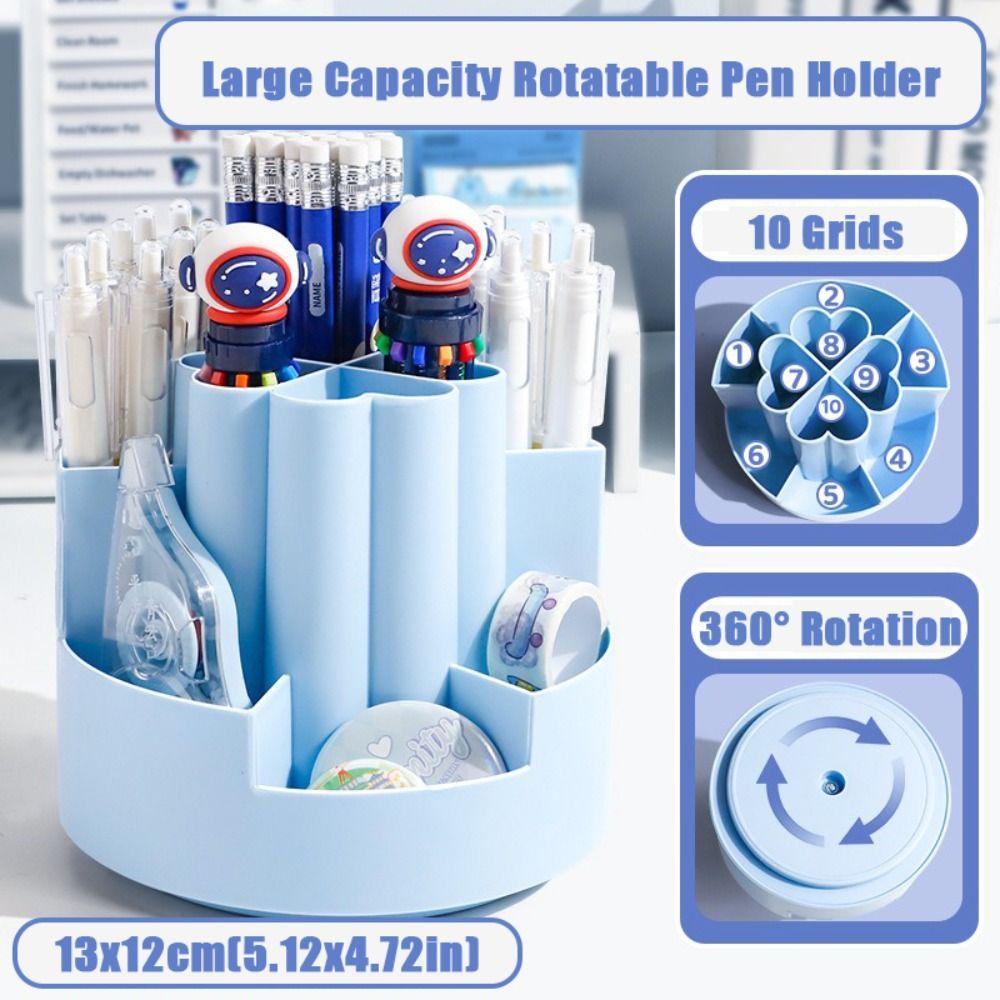 Plastic Pen Container 7/10 Grids Stationery Storage Box Cartoon Pen Holder  School Office