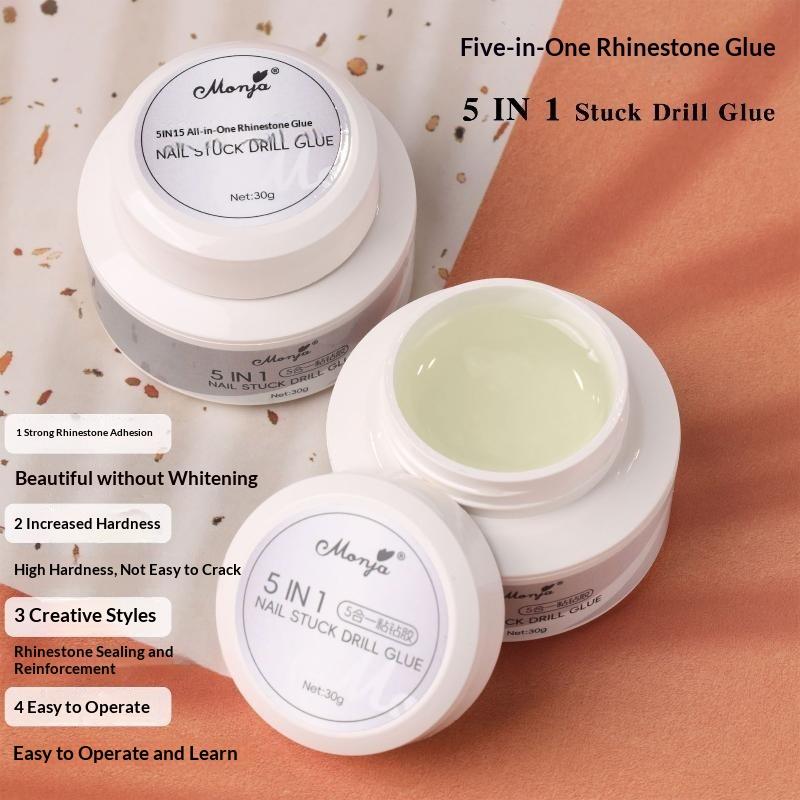 5 IN 1 Nail Glue Gel Portable Mini Size Multi-functional Rhinestone Adhesive Reinforcement Gel for Outdoor Nail Repair