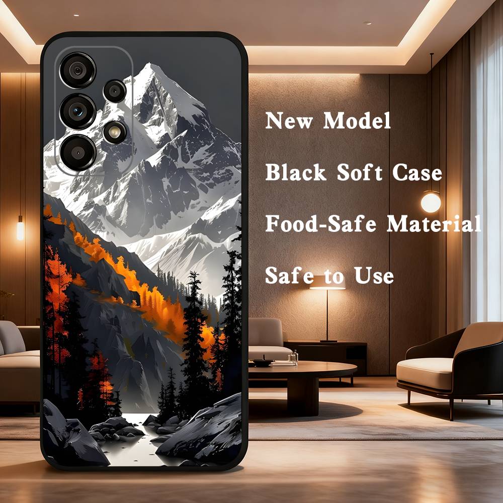 

Snow Mountain Scenery Design Phone Case Soft black protective case for Samsung Galaxy A32,A10,A71,A11,A12,A13, A31, Note 10,etc. Samsung J7 2016