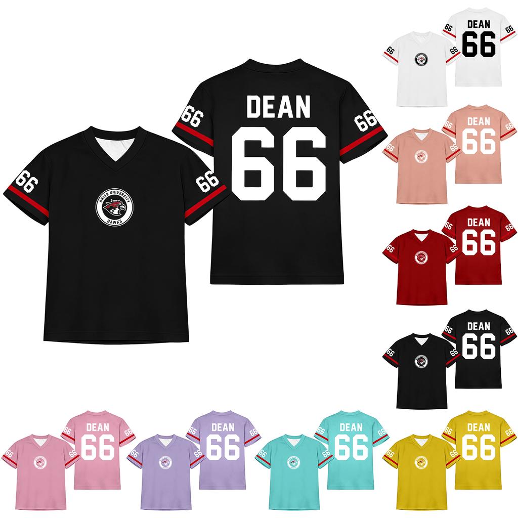 Damen Mode Sportoberteil im Trikot-Stil V-Ausschnitt Kurzarm Lässiger Lockere Passform Sportshirt mit Aufgedrucktem Logo und Ärmelnummern