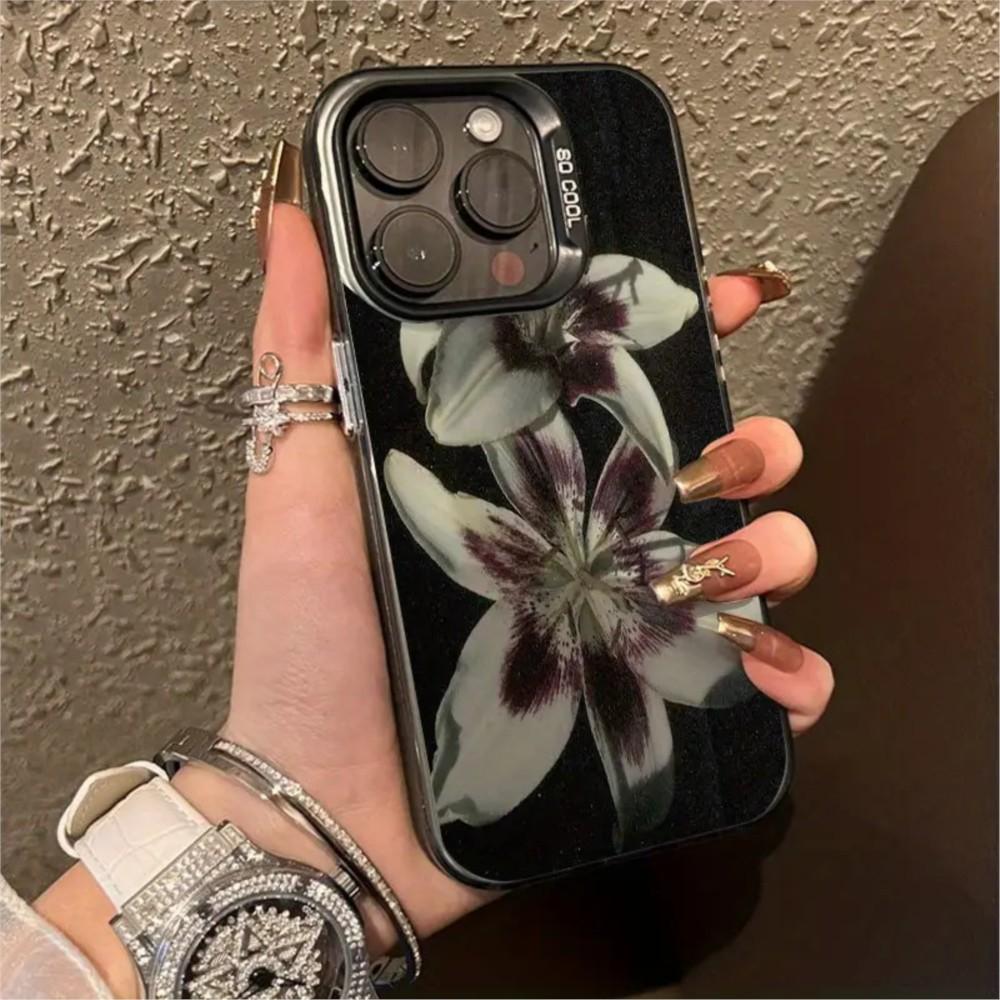 Painting Lily Flower Phone Case For iPhone 17 Air 16 15 14 13 12 11 Pro Max 7 8 Plus Black Hard Cover