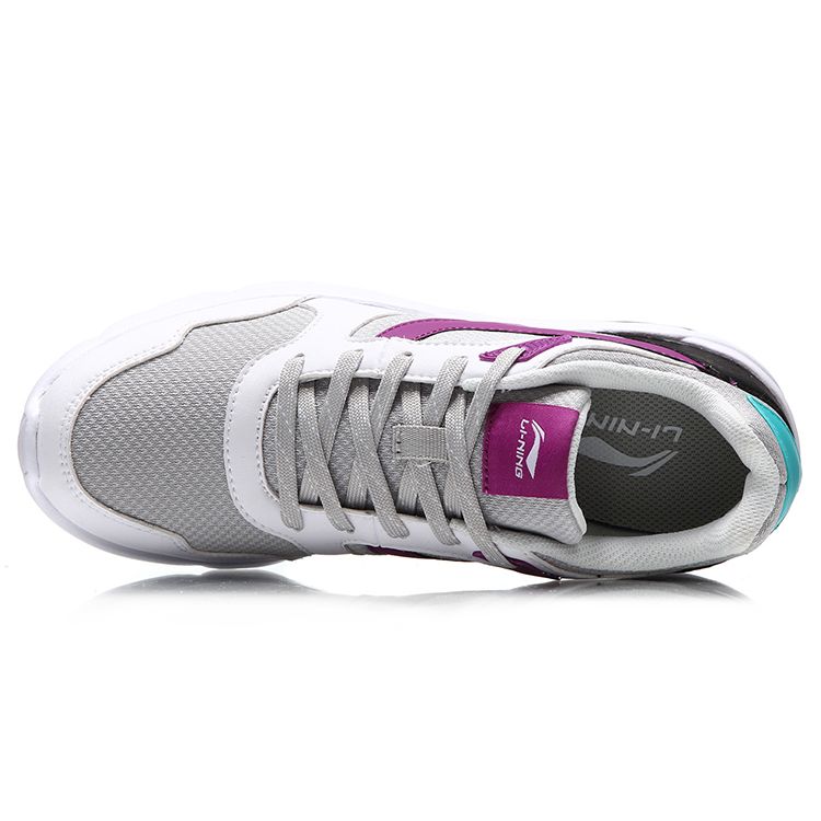 Li Ning Half Palm Air Cushion Shock Absorption Low Top Running Shoes Women Running Shoes Gray White Purple AGLM116-1