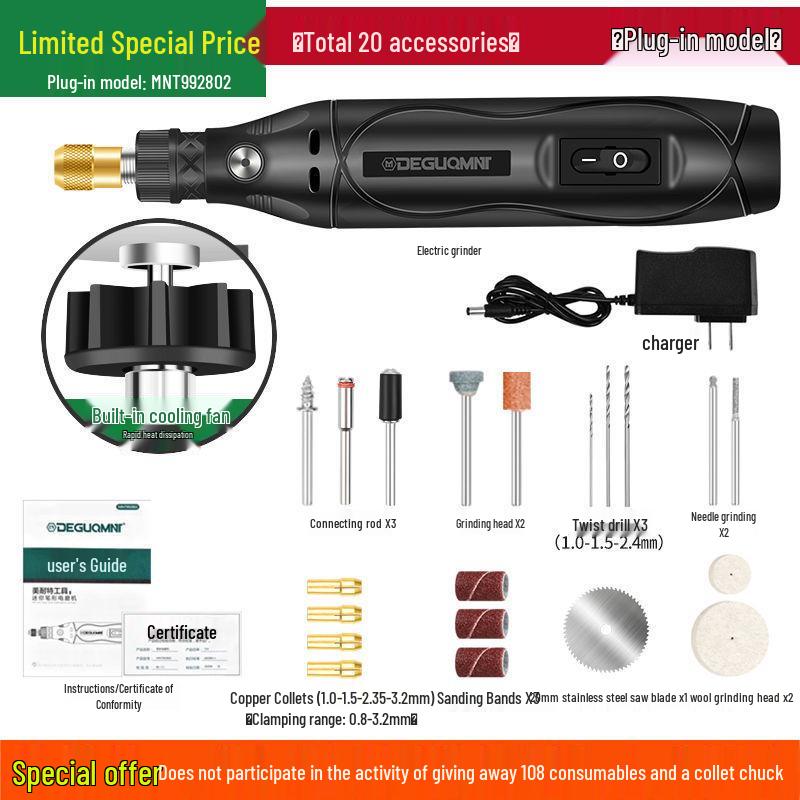 

Deenate® Mini Electric Grinder for Jade & Beeswax Carving, Micro Manicure Handheld Tool