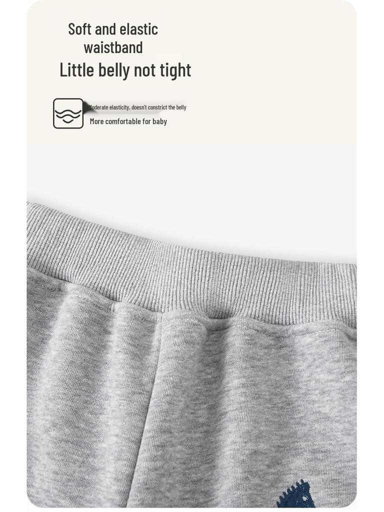 Boys' Fleece-Lined Velvet Sweatpants: Thin, Autumn/Winter Outdoor Wear, Year of the Horse Design.
